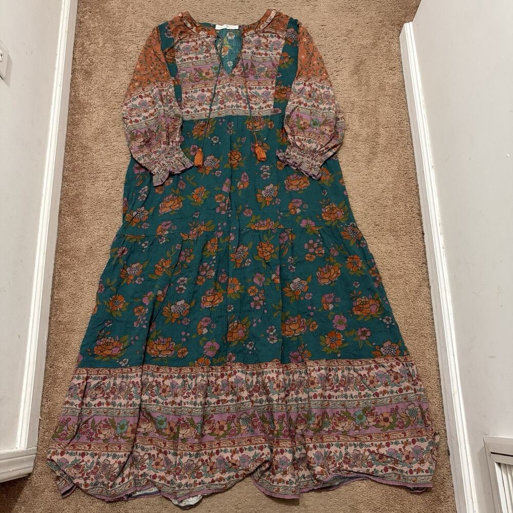Natural Life Nova Maxi Dress Teal Riviera Floral Size Large